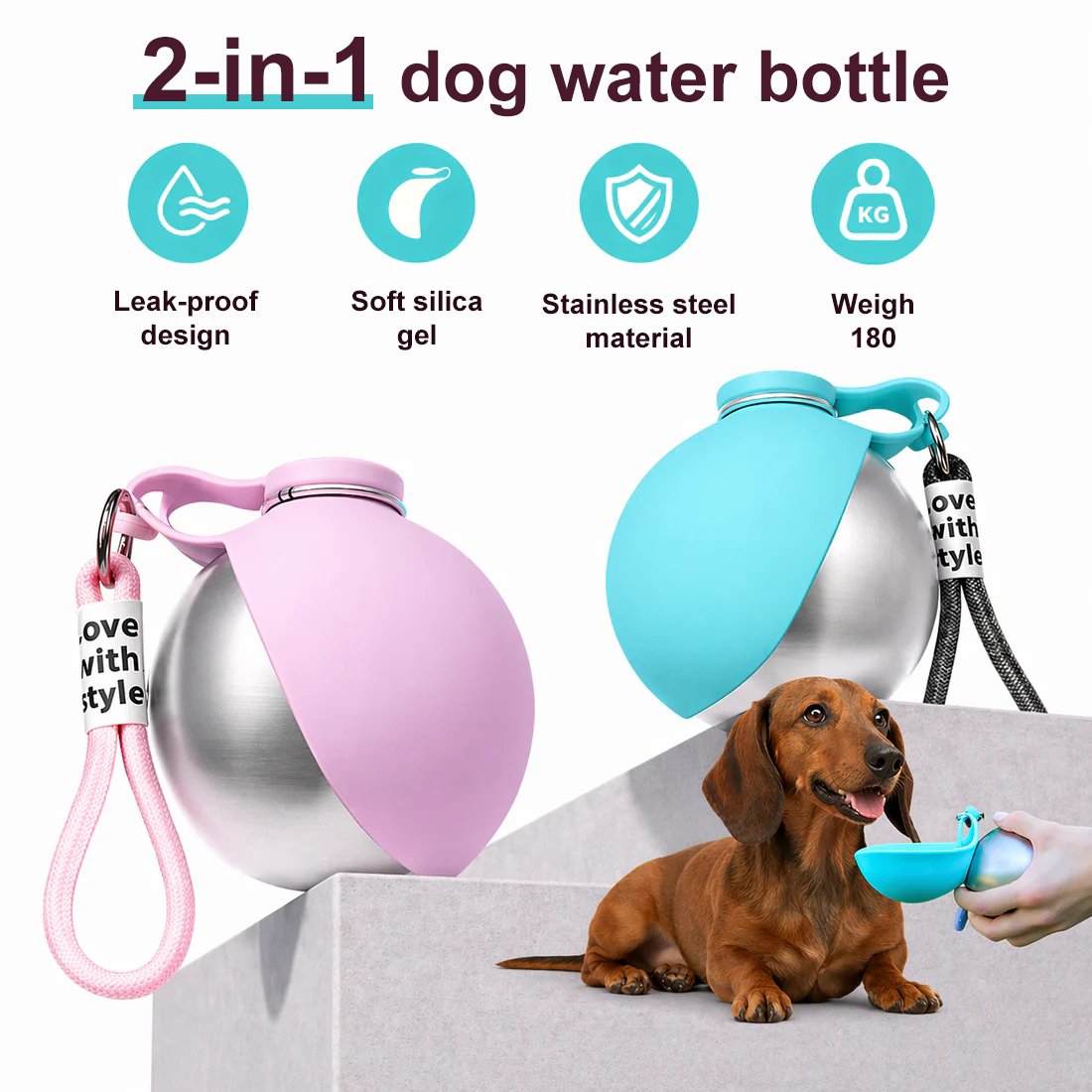 🎁HOT DEAL – Up to 49% OFF🔥2-in-1 Portable Dog Water Bottle - Leak-Proof & Compact