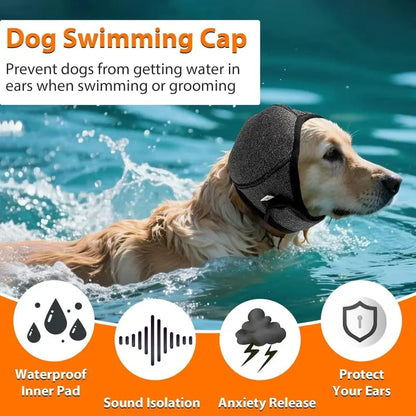 🐶 Dog Calming Hoodie Ear Wraps for Dogs, Waterproof Dogs Swim Cap